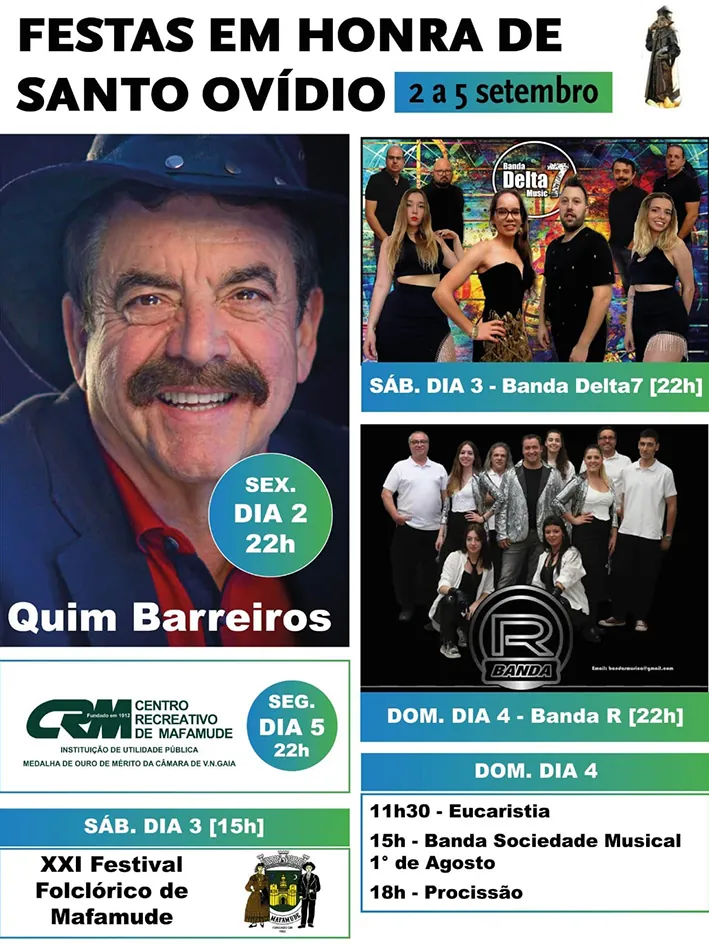 Festas de Santo Ovídio em Gaia com Quim Barreiros, Banda Delta7 e Banda R